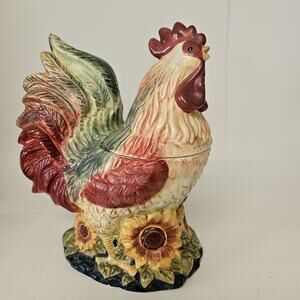Susan Winget Rooster Sunflower Cookie Jar Canister Country Farmhouse Cert. Int.